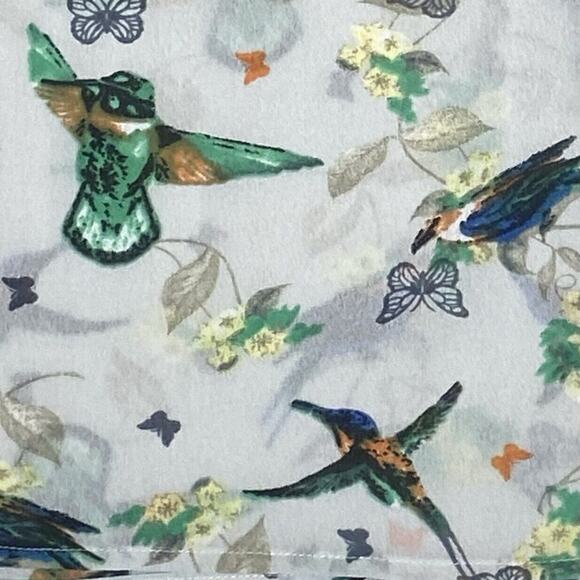 Sheer Hummingbird Blouse Womens L Bird Whimsical Office Casual Cottagecore Boho - Picture 2 of 7